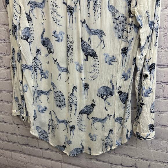 Maeve Fauna Animal Print Long Sleeve Pleated Button Front Tunic Small Wildlife - Picture 7 of 10